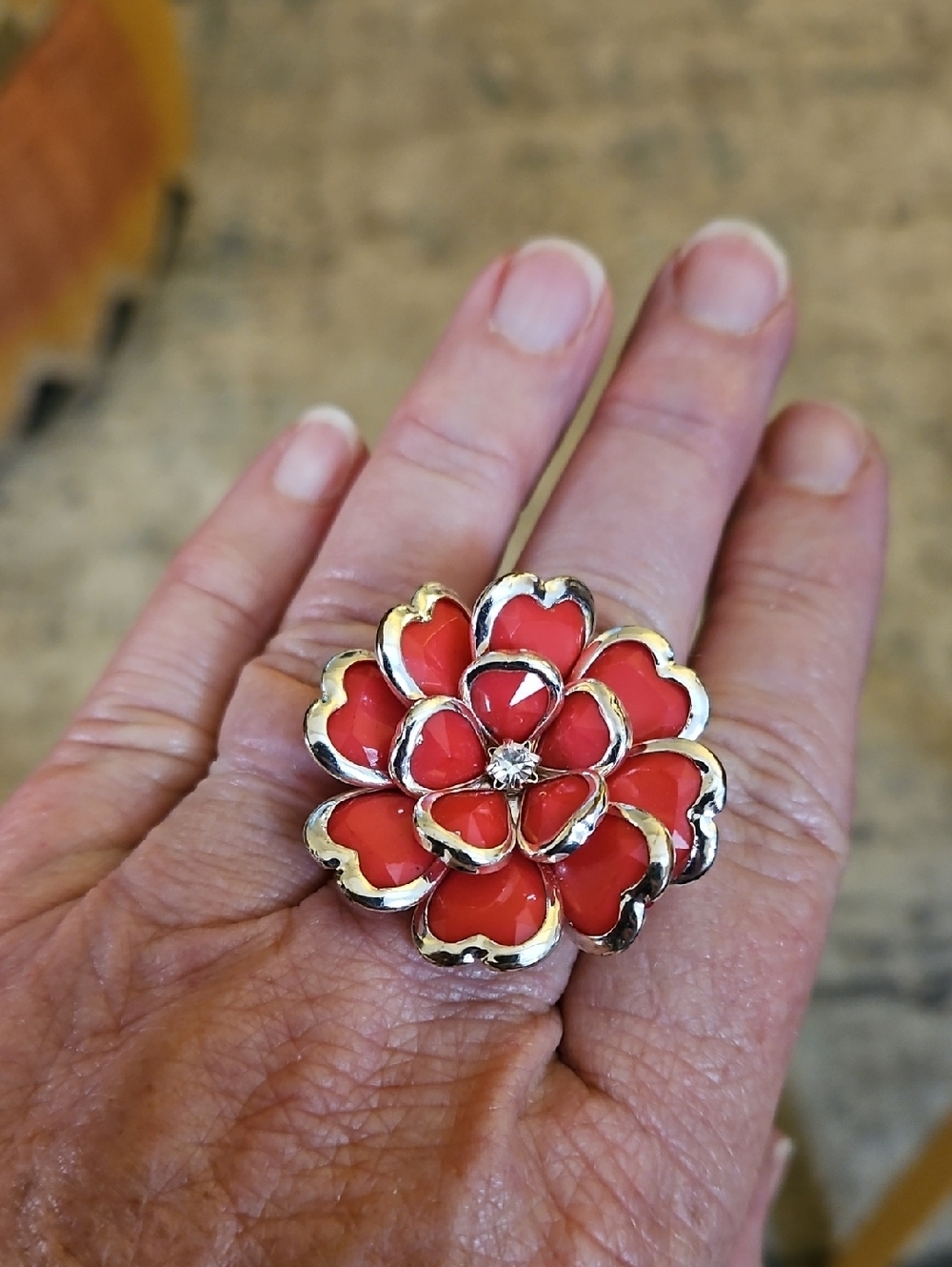 Coral Flower Stretchy Statement Ring